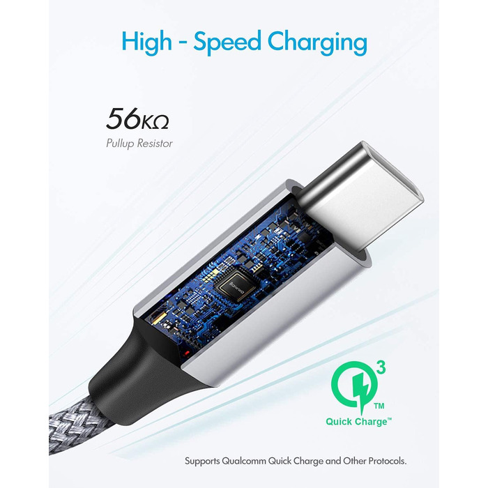 Кабель USB-C на USB-A 6м сірий, для Samsung, iPhone, Redmi, Pixel - міцний нейлоновий шнур для зарядки та передачі даних