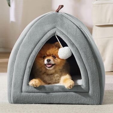 BEDSURE Хатинка для кота велика сіра - складане ліжко для кота з пральними подушками, котяче намет для кошенят, маленьких та середніх тварин, м'яке та тепле котяче ліжко для дому, 44x44x44см