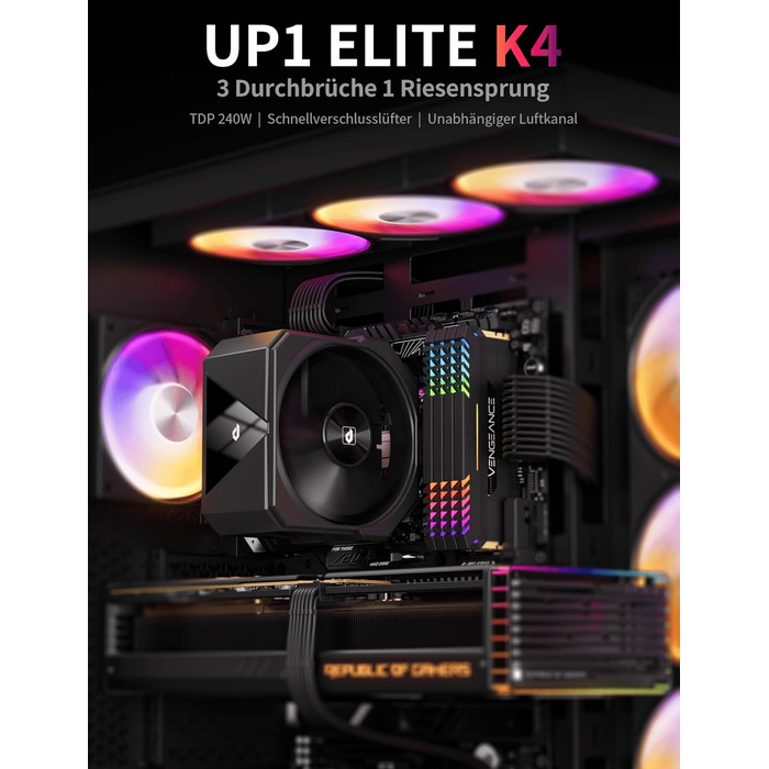 upHere UP1 Elite KC4C - Кулер для процесора з RGB підсвічуванням, 120мм, сумісний з AMD AM4/AM5 та Intel