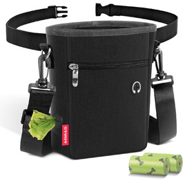 Футляр для ласощів для собак з магнітною застібкою, 2025. Практичний мішок для годування собак, мішок для ласощів з винімною внутрішньою кишенею | Диспенсер для відходів, (Чорний)