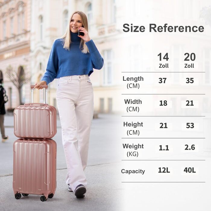 Набір валіз LALAHO 3 шт. з жорстким корпусом, великий дорожній набір, валізи з колесами, ABS+PC, ручна поклажа, набір валіз з жорстким корпусом, м'ятно-зелений (рожеве золото)