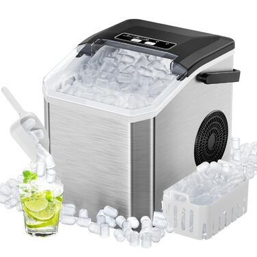 Машина для приготування льоду Klein, 130W, 15 кг/24 год, самоочищення, з лопаткою та кошиком, 2 розміри кубиків, для кухні
