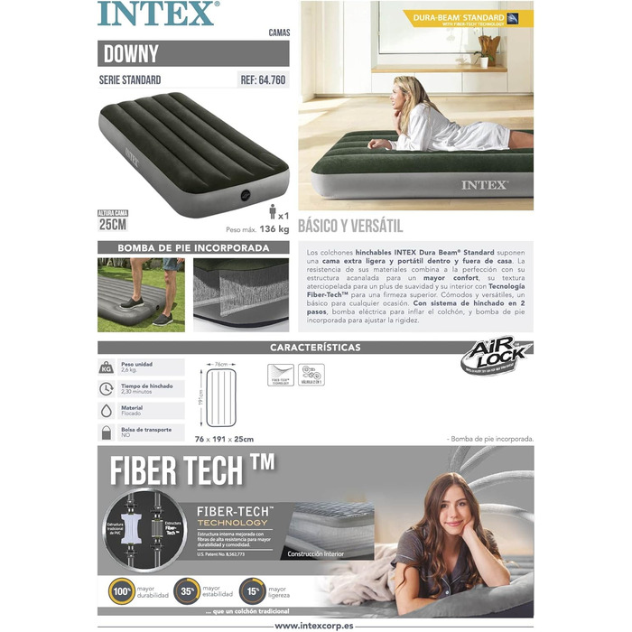 JR. TWIN DURA-BEAM DOWNY AIRBED WITH FOOT BIP - Надувний матрац для дітей з підставкою для ніг