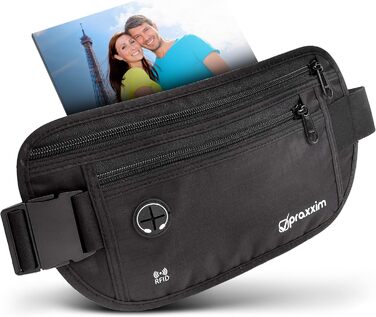 Чоловіча та жіноча поясна сумка-бананка для подорожей з захистом від крадіжок та RFID-захистом. Чорна.