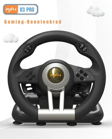 PXN V3 Pro - Геймерське кермо з педалями для ПК, PS4, PS3, Xbox, Nintendo Switch (180°, вібрація, перемикач)