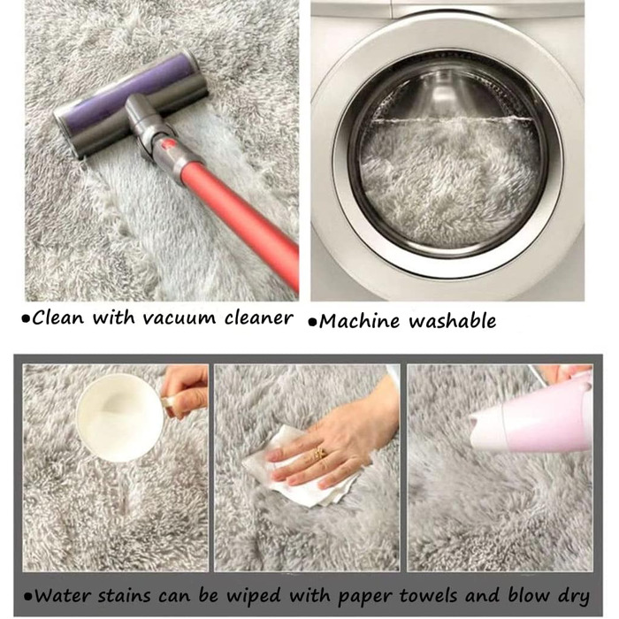 Шкіряний килим NIULAA 120x160 см, сірий та білий, сучасний, пухнастий, м'який, для вітальні, спальні, коридору, підлогу, килим-сліп, штучне хутро, шэггі, однотонний, під килим, 120 x 160 см (прямокутний)