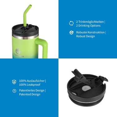 Термокружка Hydro2Go з трубочкою – BPA-free, придатна для миття в посудомийній машині – 10 годин гаряча/12 годин холодна – термокружка To-Go (1200 мл, Earth)