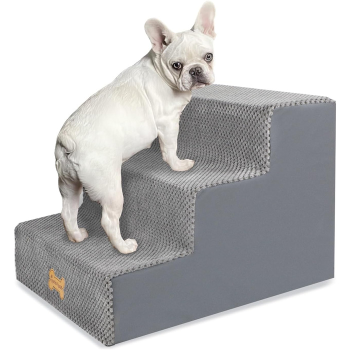 Non-slip Dog Stairs for Small Dogs 3-Step, Dog Stairs Dog Ramp for Bed and Sofa made of High-Density Sponge, Pet Stairs with Removable, Washable Cover and Non-Slip Bottom, 45x40x34cm