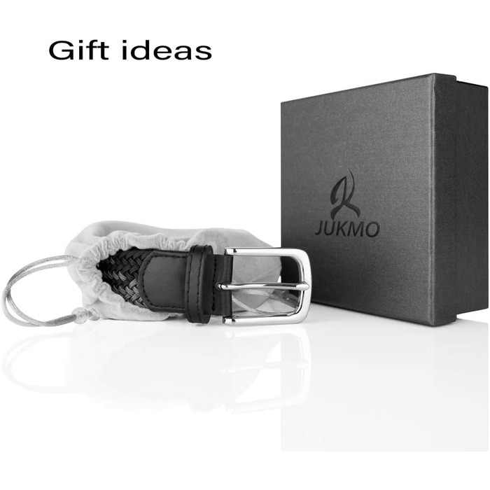 Еластичний плетений ремінь JUKMO, стрейч-ремень у подарунковій коробці (Чорний/Сірий, L (36'-39'))