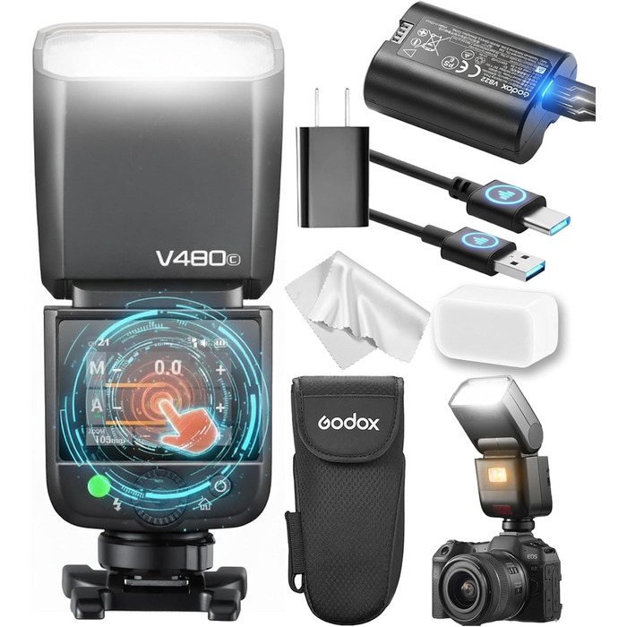 Спалах GODOX Blitz V480C з сенсорним екраном, GN50, TTL, HSS 1/8000s, сумісний з Canon R6 Mark II R10 R7 R100 EOS-R R5 Mark II R6 RP R8 M50 600D 90D 700D 750D