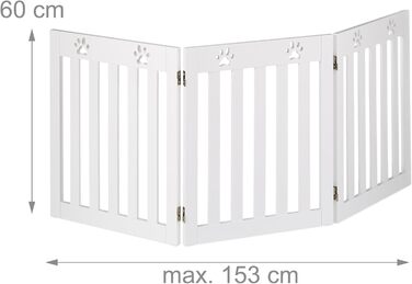 Захисне ґратка для собак Relaxdays, самостійною підставкою, 60 x 153 см, MDF, складана, білий