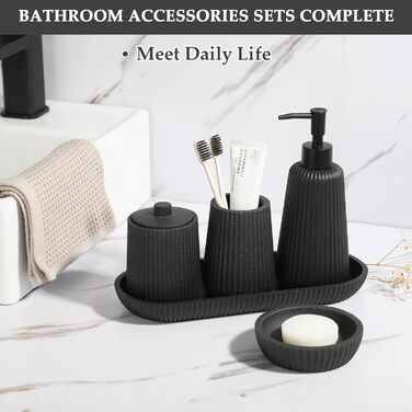 Набір аксесуарів для ванної кімнати KASUNTING, чорний, 5 предметів, штучний камінь