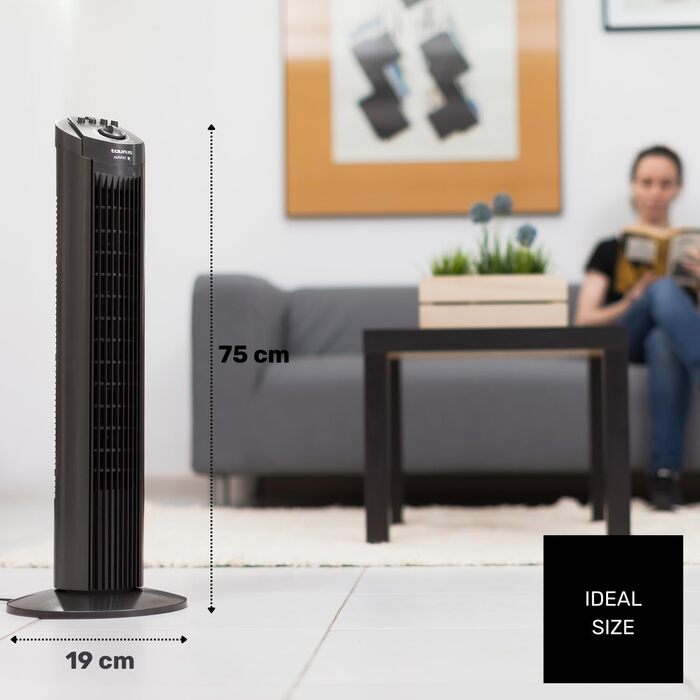 Вентилятор Taurus Babel RCH з пультом керування, 50 Вт, 86 см, 4 швидкості, 3 режими, таймер 9 годин, осциляція, сенсорне керування, сірий