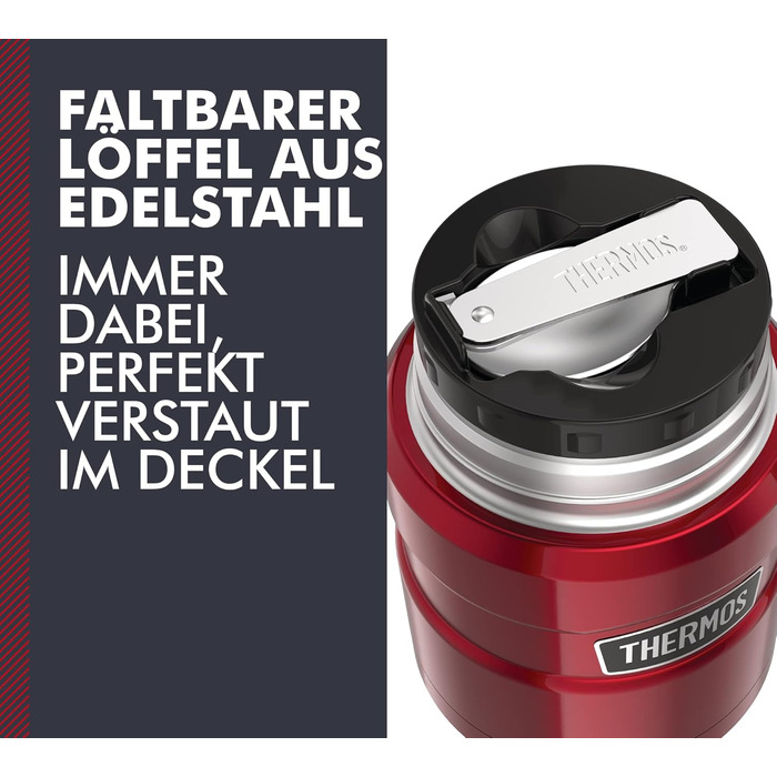 Термос для їжі King Stainless 0,47л, червоний, нержавіюча сталь, з ложкою, BPA-free