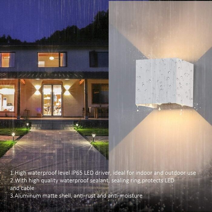 LED-стінні світильники Klighten 12W, 2 шт. Регульований світловий потік, 3000K, тепле біле світло, IP65, для вітальні, спальні, балкону, антрацит