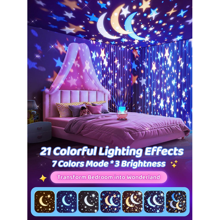 Star Projector for Kids with 15 Films, Music Box for Baby Girls with 10 Songs, 7-Color Night Light for Children, Star Projector Baby Gift for Girls, Kids Room Decoration