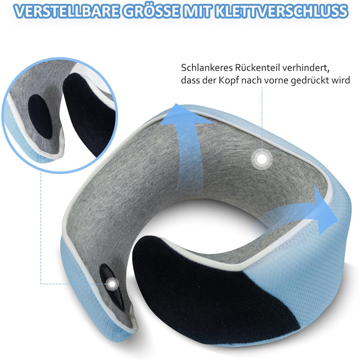 Подушка для шиї Proglobe, 100% Memory Foam, ортопедична, для подорожей (літак, авто, поїзд), з 3D-маскою для сну, сітчаста сумка (світло-блакитна)