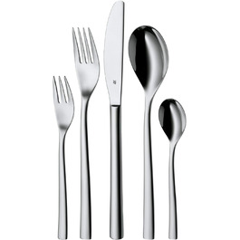 WMF Palermo Stainless Steel Cutlery Set, 6 Persons, 30-Piece Dining Cutlery Set, Monobloc Knives, Cromargan Stainless Steel Polished, Shiny, Dishwasher Safe Single