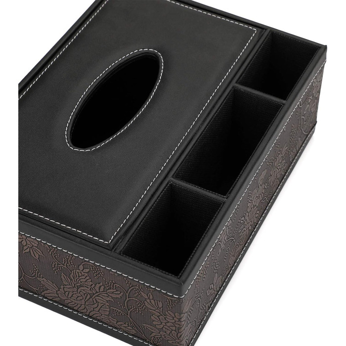 BSTKEY Rectangular Tissue Box Holder made of PU Leather with Remote Control, Storage Box (Black Flower)