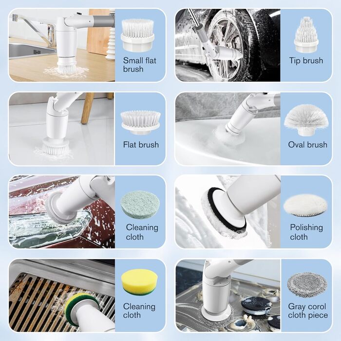 Електрична щітка для прибирання: 8 насадок, 2 швидкості, 550 RPM - для ванної, плитки, скла