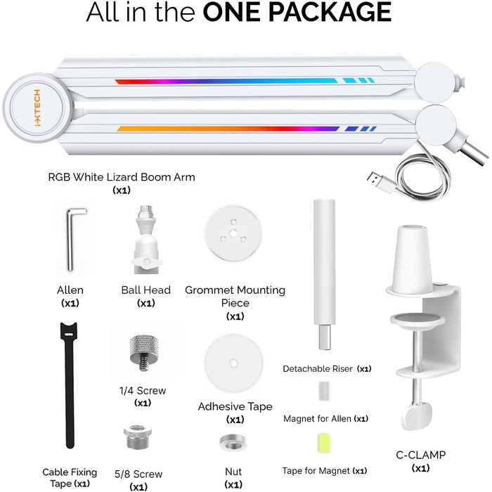 Кріплення для мікрофона IXTECH RGB Boom Arm - регульований тримач для стрімінгу, геймінгу та запису