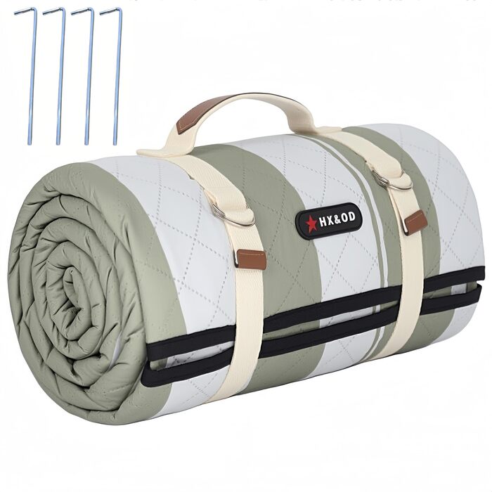 Плед для пікніка HX&OD водонепроникний, 203x203 см, складаний, з ручкою для перенесення, сіро-зелений