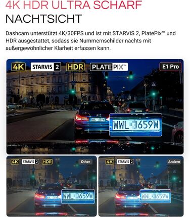 Відеореєстратор VANTRUE E1 Pro 4K HDR STARVIS: Автомобільний відеореєстратор з GPS, Wi-Fi, нічним баченням та паркувальним режимом