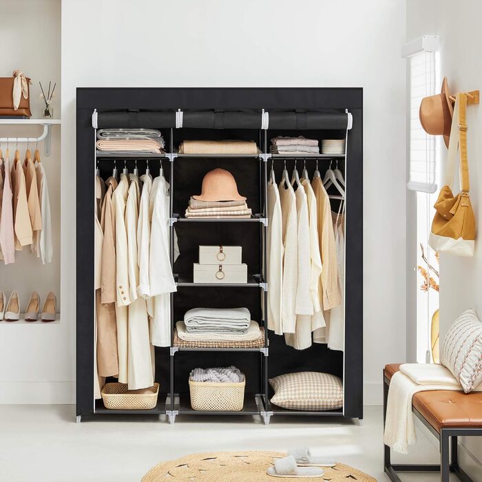 SONGMICS Clothes Closet, Fabric Closet, Folding Wardrobe with Clothes Rod, Clothes Rack, Storage, Pockets, Shoes, Bedroom, Dressing Room, 45 x 150 x 175 cm, Black RYG12B