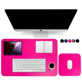 Підкладка для столу з натуральної шкіри, 2 шт. в наборі, XXL розмір, з підкладкою для миші, рожевого кольору