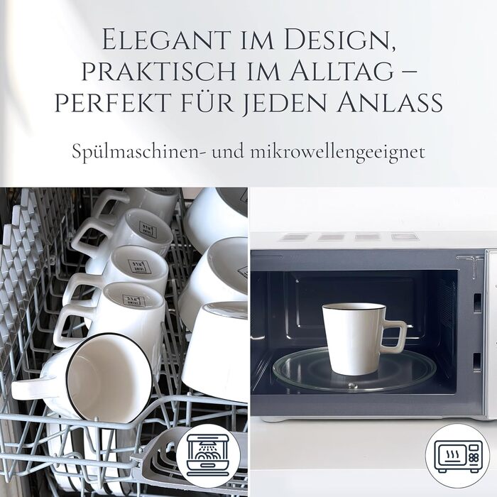 Набір посуду з порцеляни Pure Living на 6 осіб (24 шт.) з чорним контуром, білий, Tafelservice, TESTSIEGER