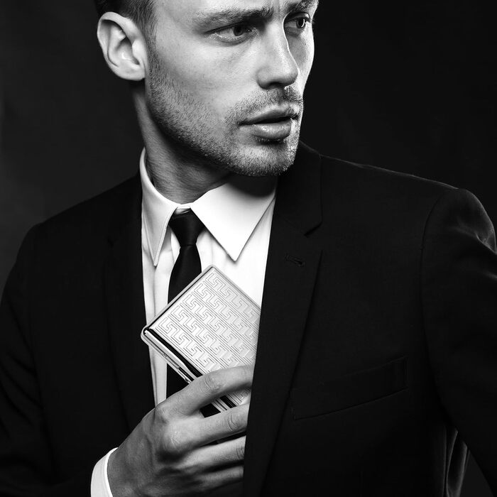 Металеве етоле для сигарет 84 мм, King Size, RFID захист, сріблястий лабіринт