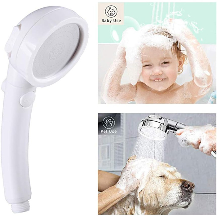 KAIYING Drill-Free High-Pressure Handheld Shower with ON/OFF Pause Switch, 3 Spray Modes, Water-Saving Shower Head, Detachable Puppy Shower Accessory (M: Shower Head + Holder + Hose) (White)