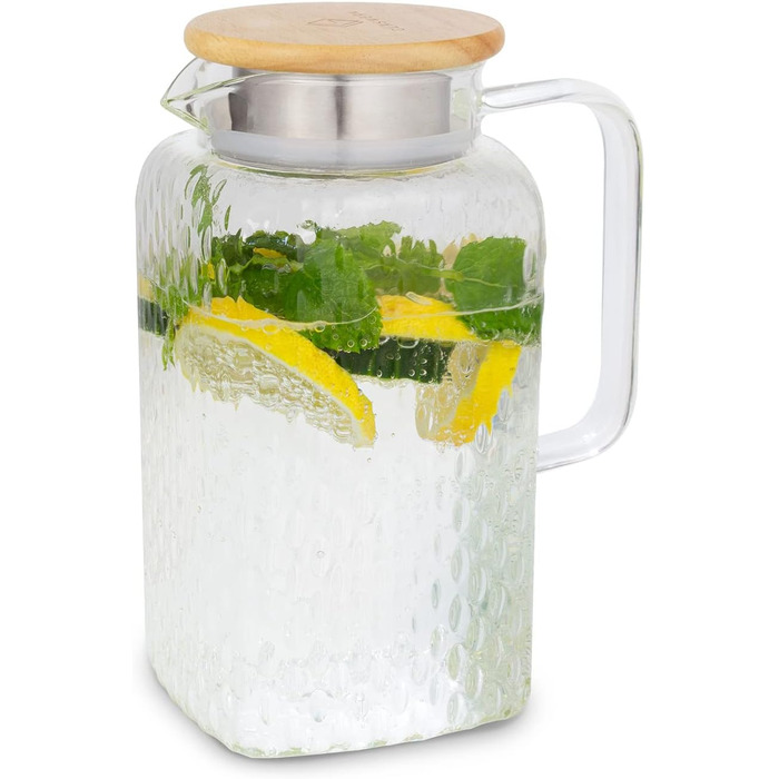 GLASWERK Glass Carafe with Lid (1.5L) and Strainer in the Spout - Water Jug with Lid - Glass Carafe with Lid made of robust borosilicate glass, Water Carafe, Gluggle Jug, Glass Carafe