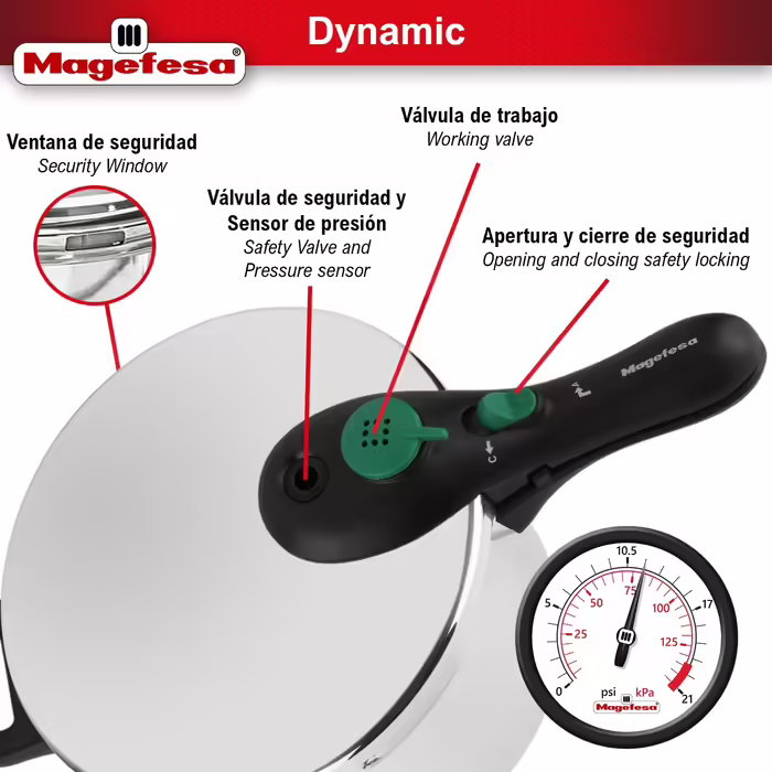 Скороварка Magefesa DYNAMIC 7.5 л, нержавіюча сталь 18/10, 5 рівнів захисту, для всіх типів плит, включаючи індукцію