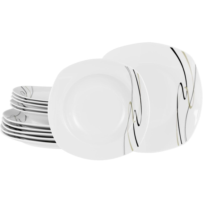 CreaTable Серія Amelie Piazza: 12-частинний набір посуду для 6 осіб з порцеляни, 28.5 x 22 x 31 см