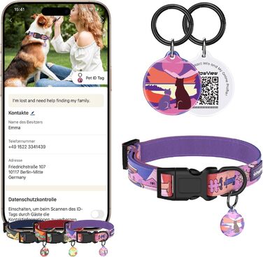 Набір повідка та нашийника для собак, регульований, для щоденних прогулянок, фіолетовий, XS (22-30 см, 1.5 м)