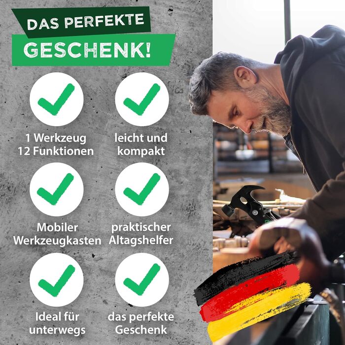 12-в-1 Багатофункціональний інструмент з молотком, викруткою та іншим – Прекрасний подарунок для чоловіків у подарунковій упаковці