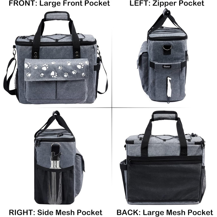 Сумка для собак у подорожі, схвалена авіакомпаніями, з контейнерами для корму та складними мисками (XL, сіра)