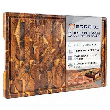 Дошка для нарізання Erreke з тикового дерева (торцевий зріз), 58x38x3,2 см, великий розмір