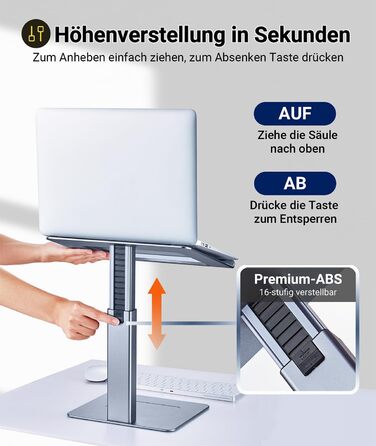 Регульований підставка для ноутбука: для офісу, дому, DJ-контролера. Підходить для MacBook та ноутбуків 13-16.5 дюймів. Сірий колір.