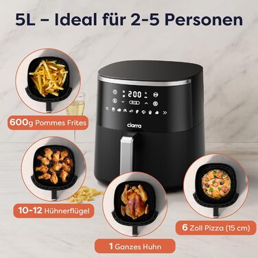Фритюрниця повітряна CIARRA з цифровим дисплеєм, 5 л, без олії, антипригарне покриття, 8 режимів приготування