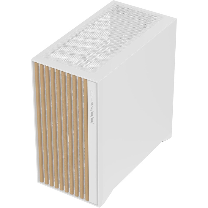 Корпус для ПК Itek Woody – Ігровий комп'ютерний корпус ATX з 3 вентиляторами 140 мм, 2x USB 3.0, Type-C, фасад з дерева, бокова панель з загартованого скла, білий