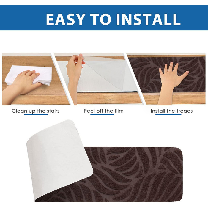 GOYLSER Non-Slip Wooden Stair Treads - Felt Self-Adhesive Stair Mats - 15 Piece Set (76x20cm)