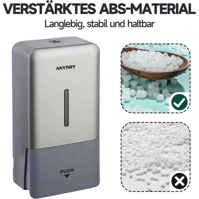 Настінний диспенсер для мила AnyDry, 800 мл, з вікном, срібний