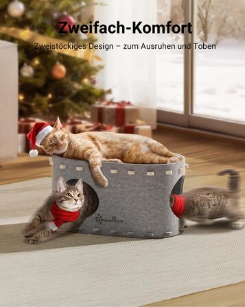 Будиночок для котів з фетру, лежанка для котів, будиночок-печеричка, 58 x 33 x 30 см, ігровий, зимовий, захист кігтів, сірий (один)