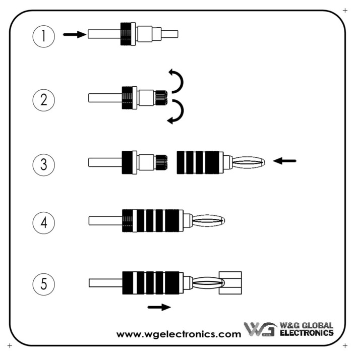 Бананові конектори WGGE WG-3333 24K позолота, закручувані, 12 пар (24 конектори)