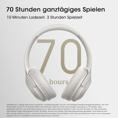 Бездротові навушники DOQAUS Bluetooth з тривалим часом роботи (70 годин), Over-Ear, Bluetooth 5.4, Hi-Fi стерео для подорожей, телефону та ПК (світло-сірий)