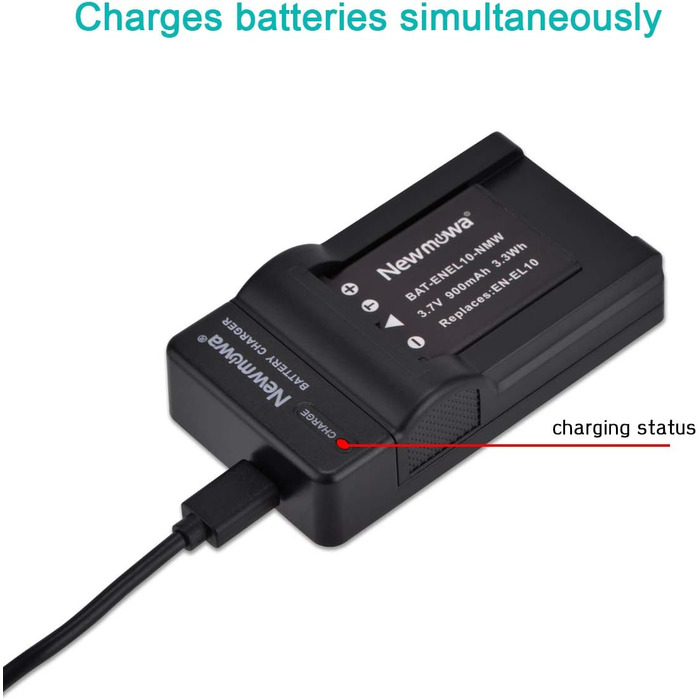 Запасний акумулятор Newmowa EN-EL10 (2 шт.) та портативний USB-зарядний пристрій для Nikon Coolpix S60, S80, S200 та ін.