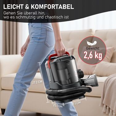 Портативний мийний пилосос для м'яких меблів та килимів з насадкою для видалення шерсті тварин, чорний