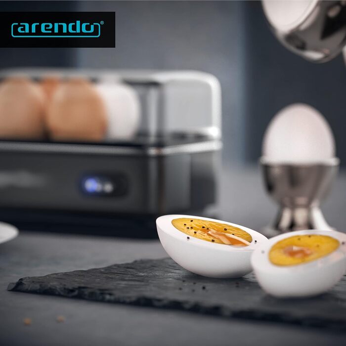Arendo - Stainless Steel Egg Cooker with Keep-Warm Function - Tilt Switch with Indicator Light - Freely Selectable Hardness Level - Brushed Stainless Steel - BPA-Free - in Cool Grey B: Cool Grey
